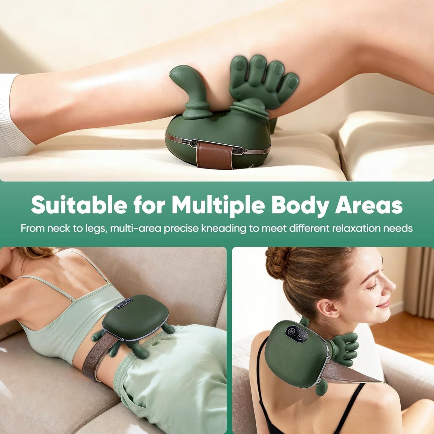 Heated Massager, Wireless Portable Shiatsu Neck, Back and Leg Massager